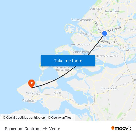 Schiedam Centrum to Veere map