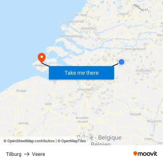 Tilburg to Veere map