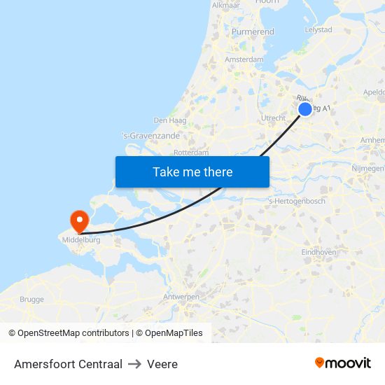 Amersfoort Centraal to Veere map