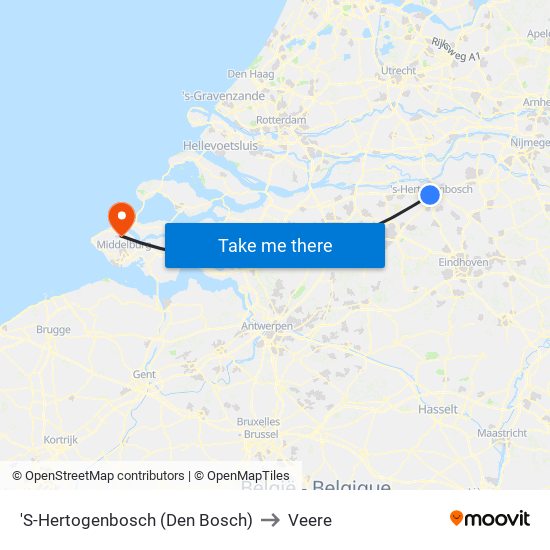 'S-Hertogenbosch (Den Bosch) to Veere map