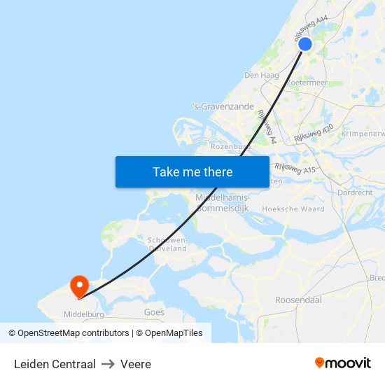 Leiden Centraal to Veere map