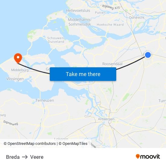 Breda to Veere map