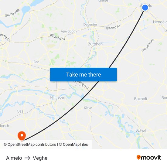 Almelo to Veghel map