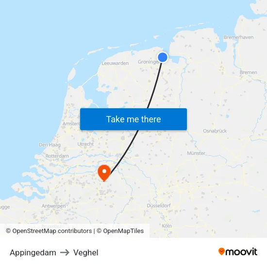 Appingedam to Veghel map
