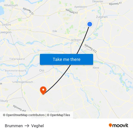 Brummen to Veghel map