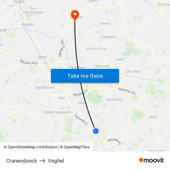 Cranendonck to Veghel map