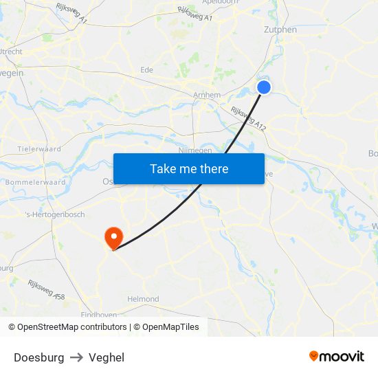 Doesburg to Veghel map