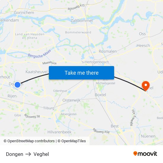 Dongen to Veghel map