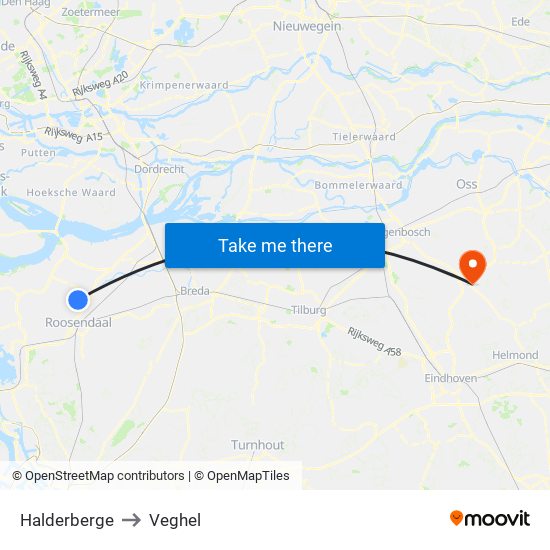 Halderberge to Veghel map