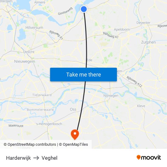 Harderwijk to Veghel map