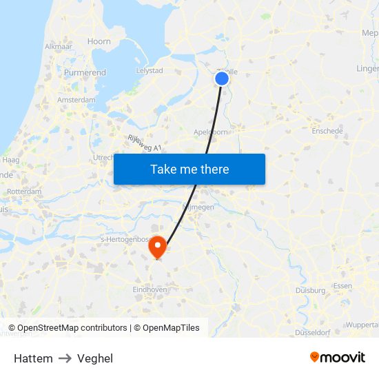 Hattem to Veghel map