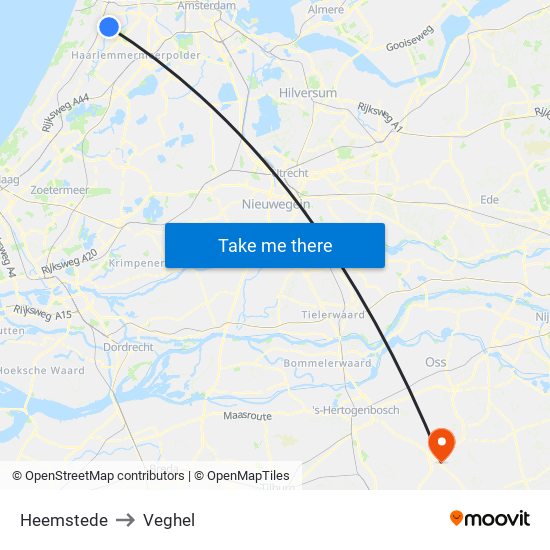 Heemstede to Veghel map