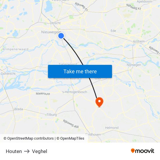 Houten to Veghel map