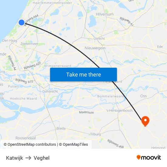 Katwijk to Veghel map