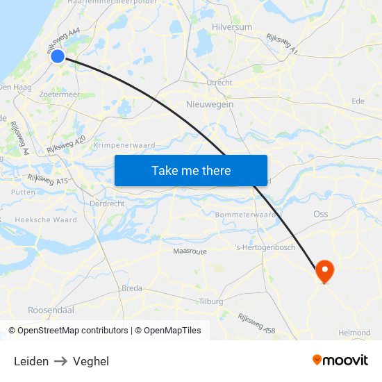 Leiden to Veghel map