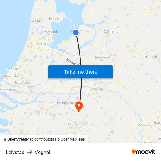 Lelystad to Veghel map