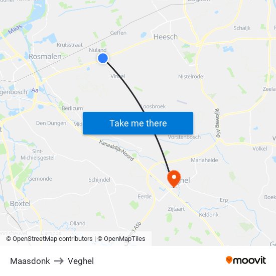 Maasdonk to Veghel map