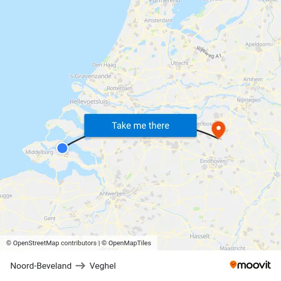Noord-Beveland to Veghel map