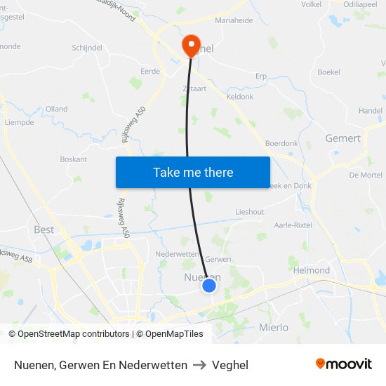 Nuenen, Gerwen En Nederwetten to Veghel map