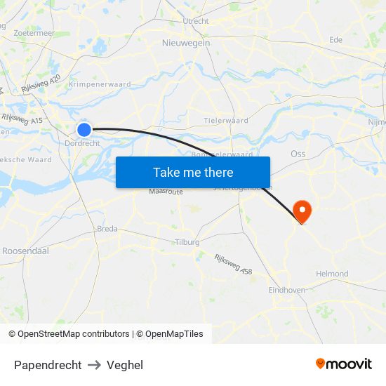 Papendrecht to Veghel map