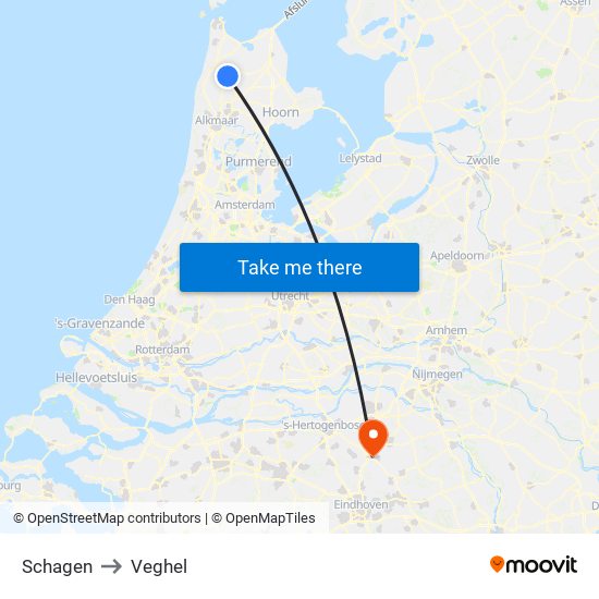 Schagen to Veghel map