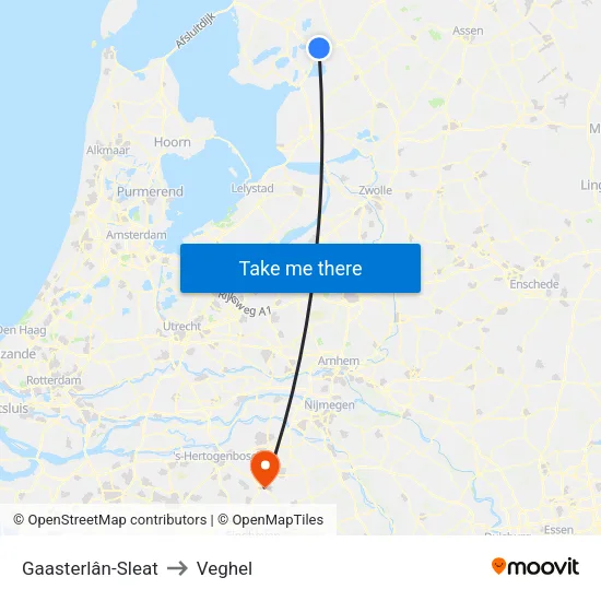Gaasterlân-Sleat to Veghel map