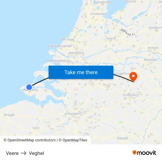 Veere to Veghel map