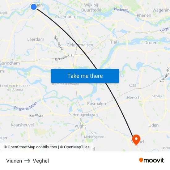 Vianen to Veghel map