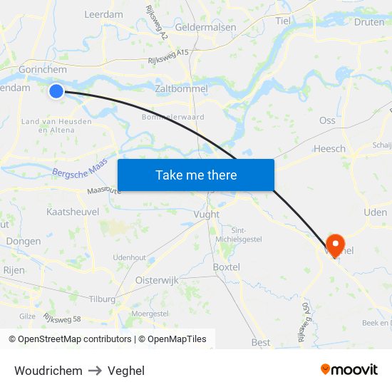 Woudrichem to Veghel map