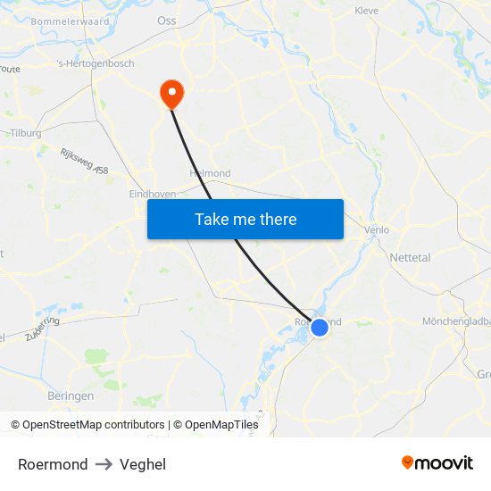 Roermond to Veghel map