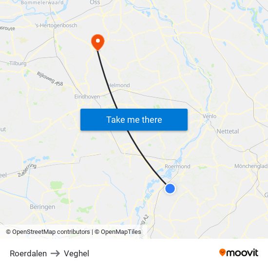 Roerdalen to Veghel map