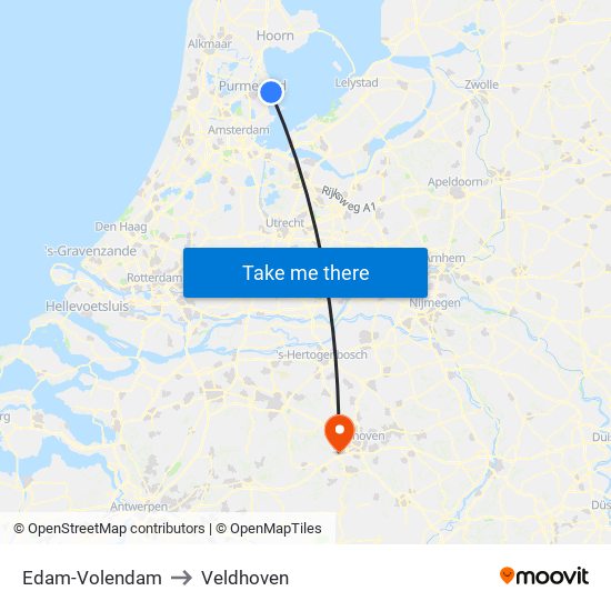 Edam-Volendam to Veldhoven map
