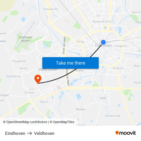 Eindhoven to Veldhoven map