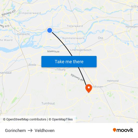 Gorinchem to Veldhoven map