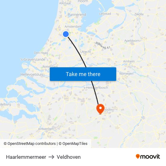 Haarlemmermeer to Veldhoven map