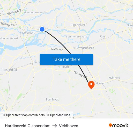 Hardinxveld-Giessendam to Veldhoven map