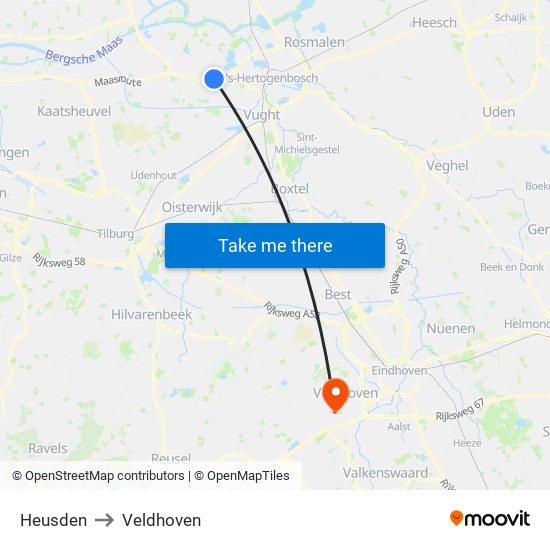 Heusden to Veldhoven map