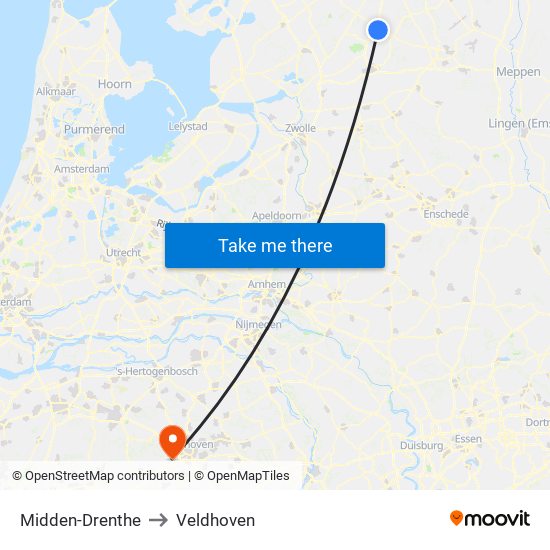 Midden-Drenthe to Veldhoven map