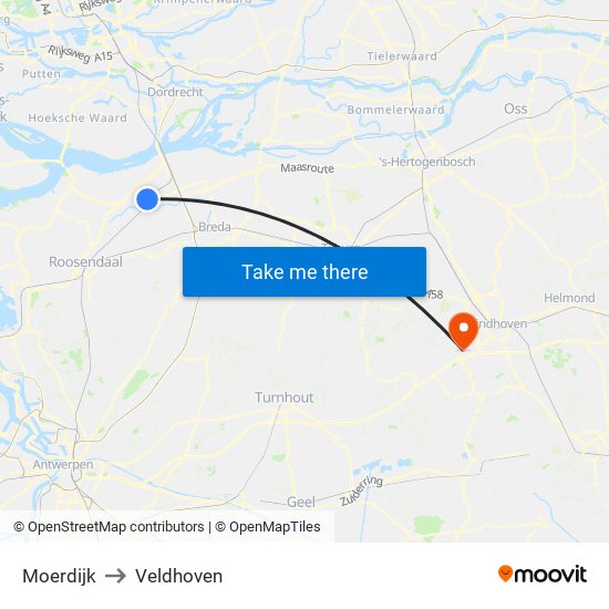 Moerdijk to Veldhoven map