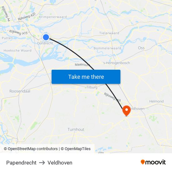 Papendrecht to Veldhoven map