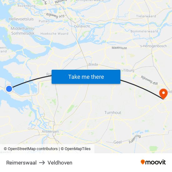 Reimerswaal to Veldhoven map