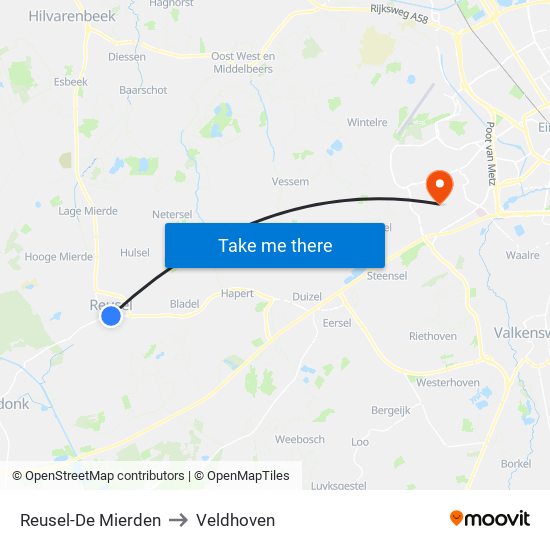 Reusel-De Mierden to Veldhoven map