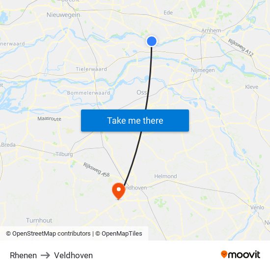 Rhenen to Veldhoven map