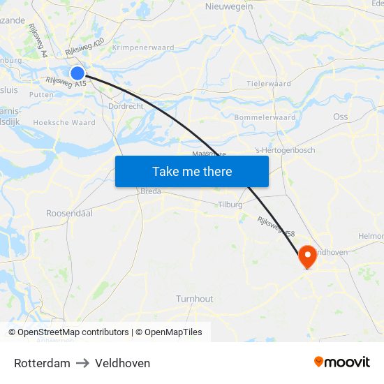 Rotterdam to Veldhoven map