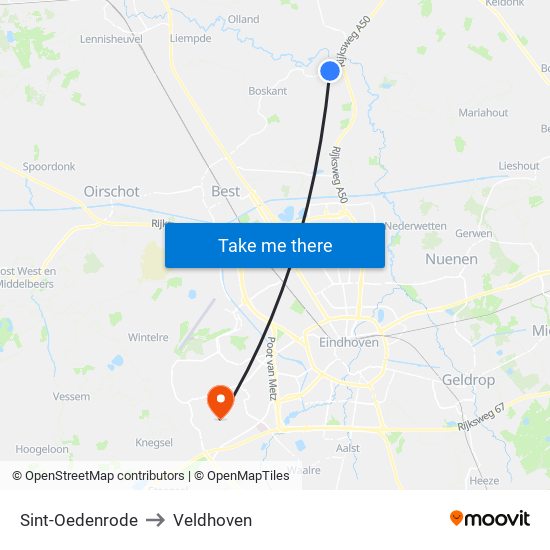 Sint-Oedenrode to Veldhoven map