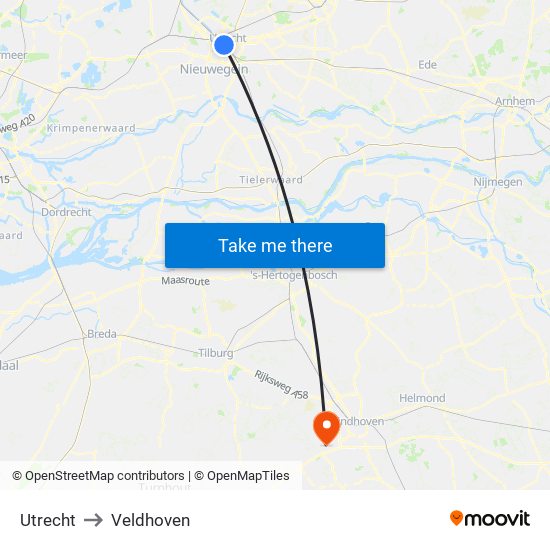 Utrecht to Veldhoven map