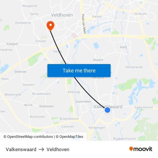 Valkenswaard to Veldhoven map