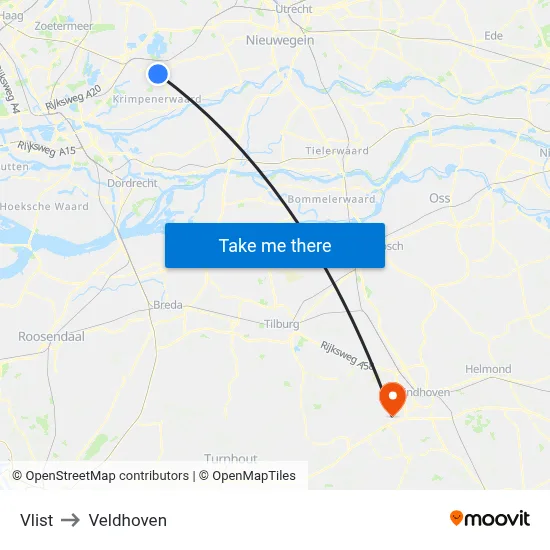 Vlist to Veldhoven map