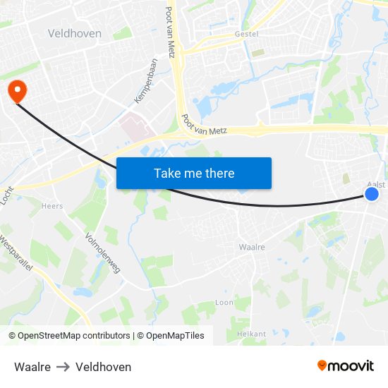Waalre to Veldhoven map