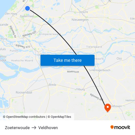 Zoeterwoude to Veldhoven map